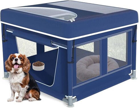 Dog Playpen, 42x42x25.6 Inches Foldable Portable Soft Puppy Playpen with Gate, Thickened Fabric Mesh Dog Fence with High-Strength Nylon Wire Mesh, Indoor Outdoor Breathable Exercise Pet Fence Cage in Saudi Arabia