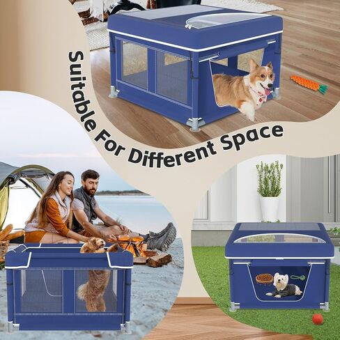 Dog Playpen, 42x42x25.6 Inches Foldable Portable Soft Puppy Playpen with Gate, Thickened Fabric Mesh Dog Fence with High-Strength Nylon Wire Mesh, Indoor Outdoor Breathable Exercise Pet Fence Cage in Saudi Arabia