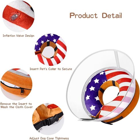 TDTOK Inflatable Dog Cone with Detachable Anti-Licking Shield, Flag Soft Dog E Collar After Surgery, Adjustable Inflatable Elizabethan Collar Pet Cone Alternative in Saudi Arabia