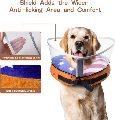 TDTOK Inflatable Dog Cone with Detachable Anti-Licking Shield, Flag Soft Dog E Collar After Surgery, Adjustable Inflatable Elizabethan Collar Pet Cone Alternative in Saudi Arabia