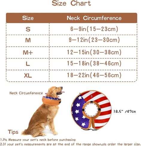 TDTOK Inflatable Dog Cone with Detachable Anti-Licking Shield, Flag Soft Dog E Collar After Surgery, Adjustable Inflatable Elizabethan Collar Pet Cone Alternative in Saudi Arabia