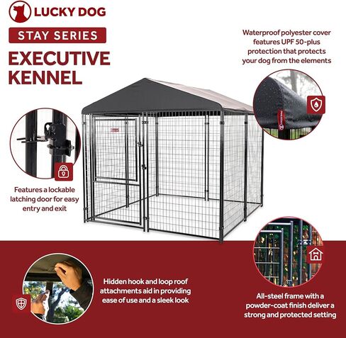 Lucky Dog Stay Series Studio Jr. Kennel – Premium Design, Waterproof and UPF 50+ Canopy Cover, All-Steel Frame, 4'W x 4'L x 4'4"H, Steel Grey in Saudi Arabia