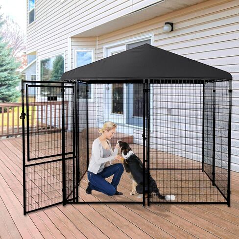 Lucky Dog Stay Series Studio Jr. Kennel – Premium Design, Waterproof and UPF 50+ Canopy Cover, All-Steel Frame, 4'W x 4'L x 4'4"H, Steel Grey in Saudi Arabia
