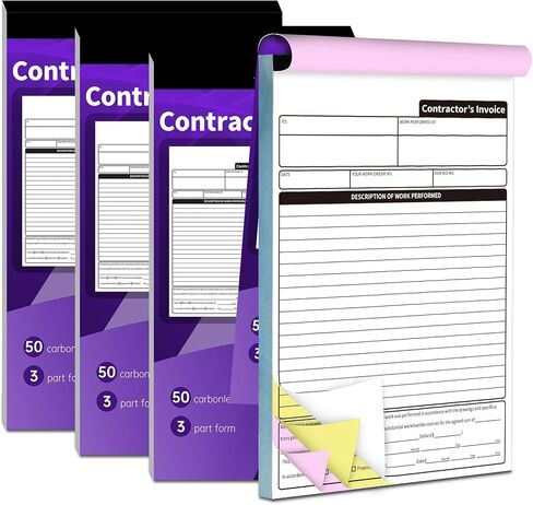 Carbonless Contractor Invoice Receipt, 7.3 x 11 inches Estimate Book, 3-Part with Carbon Copies, 50 Sets with Backing Board for Small Business,Construction,Estimates & Handyman in Kuwait