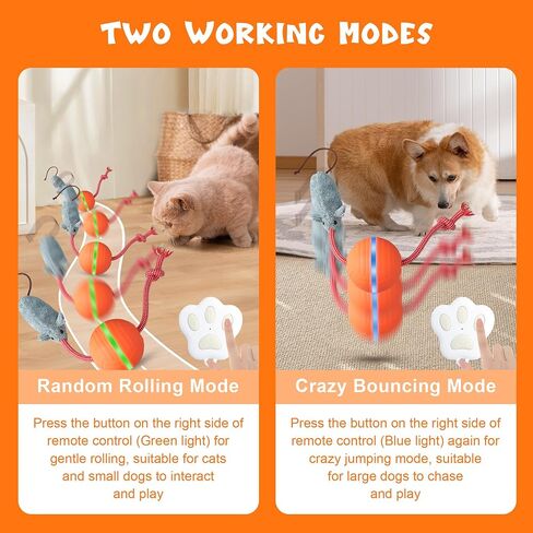 Interactive Dog Toys Dog Ball, Motion Activated Automatic Rolling Ball with Remote Control for Small/Medium/Large Dogs & Cats, Squeaky Dog Moving Ball Toys, Type-C Rechargeable (Fish) in Saudi Arabia