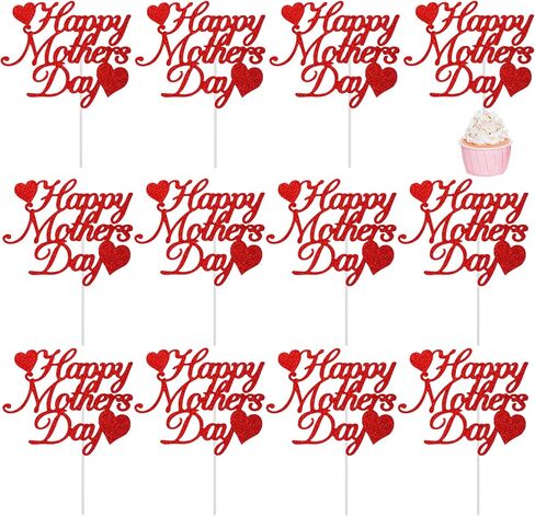 SUMERSHA 12 Pieces Happy Mother's Day Cake Toppers Flower Cupcake Topper for Mother's Day Birthday Cake Decoration Party Supplies, 3 Styles in Kuwait