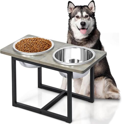 Elevated Dog Bowls for Large Dogs, Raised Dog Bowl Stand with Two X-Large Stainless Steel Dog Bowls for Extra Large Dogs, 3.5L Capacity, Black Oak in Saudi Arabia