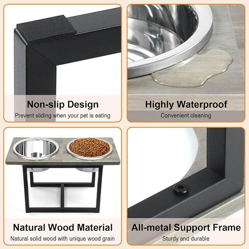 Elevated Dog Bowls for Large Dogs, Raised Dog Bowl Stand with Two X-Large Stainless Steel Dog Bowls for Extra Large Dogs, 3.5L Capacity, Black Oak in Saudi Arabia