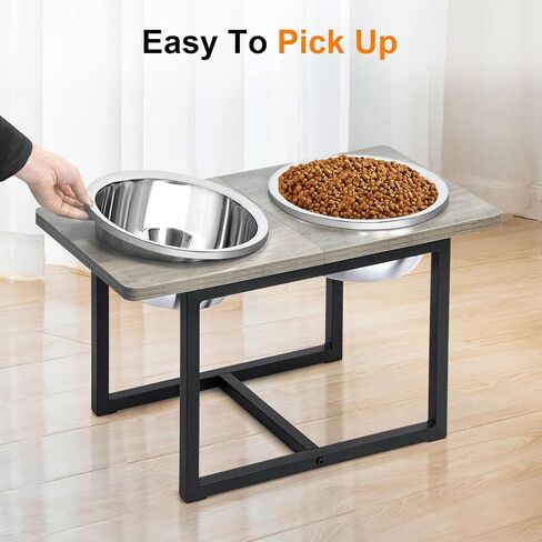 Elevated Dog Bowls for Large Dogs, Raised Dog Bowl Stand with Two X-Large Stainless Steel Dog Bowls for Extra Large Dogs, 3.5L Capacity, Black Oak in Saudi Arabia
