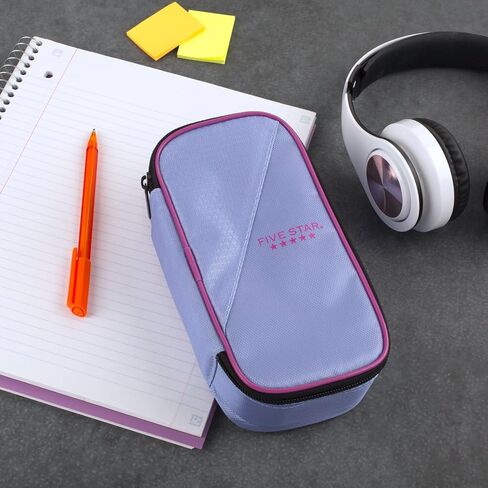 Five Star Pencil Pouch, Pen Case, Storage Organizer for School Supplies Earbuds Chargers Cables Makeup, High-Capacity, Fits 3 Ring Binder, Lilac Berry (500211F-ECM) in Saudi Arabia