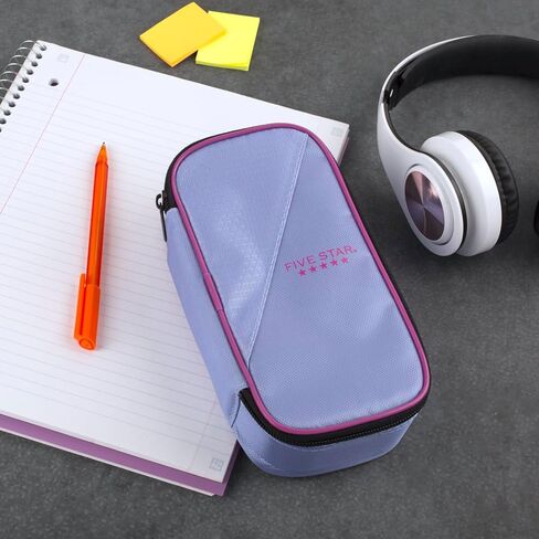 Five Star Pencil Pouch, Pen Case, Storage Organizer for School Supplies Earbuds Chargers Cables Makeup, High-Capacity, Fits 3 Ring Binder, Lilac Berry (500211F-ECM) in Kuwait