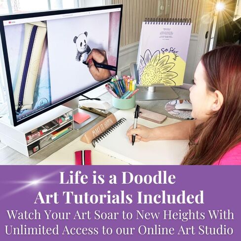 Life is a Doodle Sketch Book for Kids -Kids Art Set w/Sketchbook, Art Supplies Pouch, Cute Cuff & Unlimited Access to Kids Online Art Classes - Large Sketch Pad for Kids Art Journal Doodle Pad in Saudi Arabia