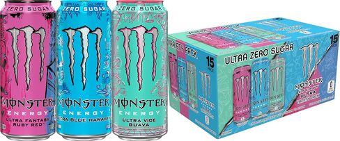 Monster Energy Ultra Variety Pack, Blue Hawaiian, Ultra Vice Guava, Ultra Fantasy Ruby Red, Sugar Free Energy Drink, 16 Ounce (Pack of 15) in Saudi Arabia