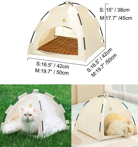 Cute Cat Teepee Cave, Cat Tent Foldable Indoor Outdoor with Thick Mat,Puppy Bed Tent,Bunny Pet Tent Teepee,Portable Dog House Teepee Tent, Cat Bed,Dog Bed Tent,Puppy Bunny,Pet Tent Teepee (A, S) in Kuwait