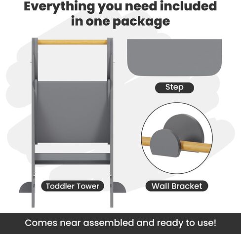 Folding Toddler Tower Kitchen Stand Helper - Standing Tower Foldable w/Safety Rail, Wall Bracket, Adjustable Height - Collapsible Nonslip Stand, Montessori Step Stool for Bathroom Counter & More in Saudi Arabia
