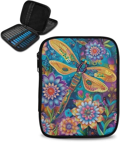 Boho Floral Crochet Hook Case Plantable Dragonfly Crochet Hook Organizer with Web Mobilets Knitting Eeedle Case لمستلزمات كروشيه الحياكة in Kuwait