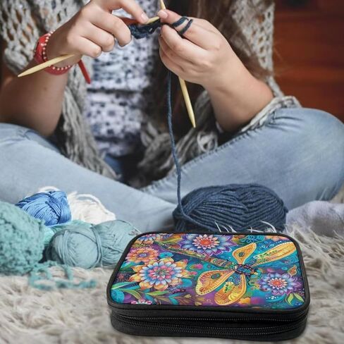 Boho Floral Crochet Hook Case Plantable Dragonfly Crochet Hook Organizer with Web Mobilets Knitting Eeedle Case لمستلزمات كروشيه الحياكة in Kuwait