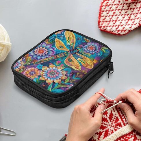 Boho Floral Crochet Hook Case Plantable Dragonfly Crochet Hook Organizer with Web Mobilets Knitting Eeedle Case لمستلزمات كروشيه الحياكة in Kuwait