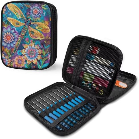 Boho Floral Crochet Hook Case Plantable Dragonfly Crochet Hook Organizer with Web Mobilets Knitting Eeedle Case لمستلزمات كروشيه الحياكة in Kuwait