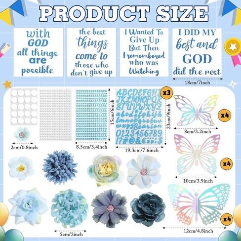 Feifeiya 41 PCS DIY Cap Cap Decorations Kit Compans Compans Consory Faux Flower Heads quote quote glitter sticker 3d bearl pearl rhinestons for grad cap graduation gift (silver) in Kuwait
