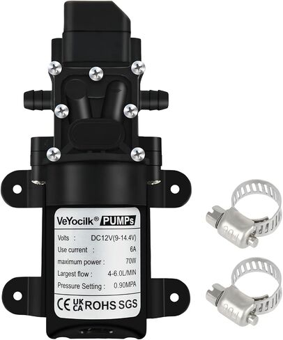 DC 12V Diaphragm Water Pump，0.9GPM (6L/Min) 131Psi,Fresh Water Pump,Self Priming Sprayer Pump with Pressure Switch with 2 Hose Clamps for RV Camper Marine Boat Garden Lawn in Kuwait