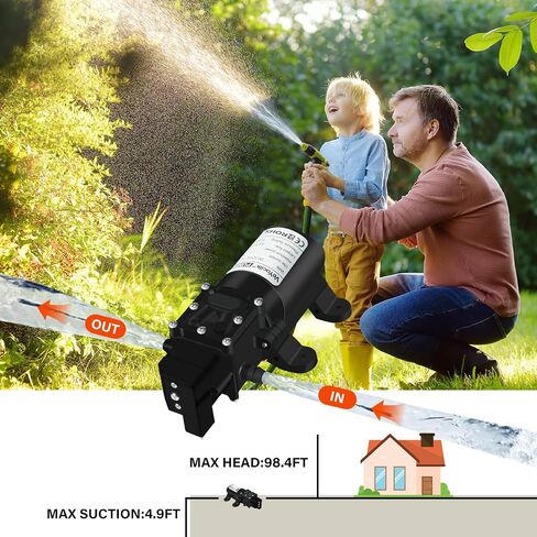 DC 12V Diaphragm Water Pump，0.9GPM (6L/Min) 131Psi,Fresh Water Pump,Self Priming Sprayer Pump with Pressure Switch with 2 Hose Clamps for RV Camper Marine Boat Garden Lawn in Kuwait
