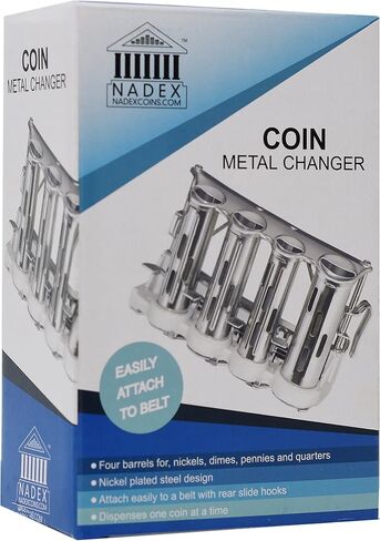 Nadex 4 Barrel Steel Coin Dispenser Money Changer with Belt Clips (Silver) in Saudi Arabia