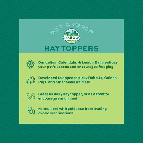 Oxbow Hay Toppers Meadow Blend, Herbivore Treats, Foraging Enrichment for Rabbits, Chinchillas, Guinea Pigs, and Other Small Herbivores, Timothy Hay Topper, Premium Feed Topper, 2oz in Kuwait