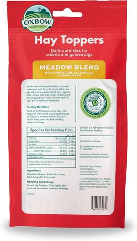 Oxbow Hay Toppers Meadow Blend, Herbivore Treats, Foraging Enrichment for Rabbits, Chinchillas, Guinea Pigs, and Other Small Herbivores, Timothy Hay Topper, Premium Feed Topper, 2oz in Kuwait