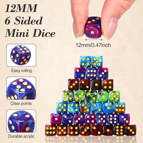 144 Pieces 12mm 6 Sided Mini Dice Set for School Classroom Table Games D6 Game Standard Dice with Portable Plastic Box for Bunco or Teaching Math Learning (Luminary Color) in Kuwait