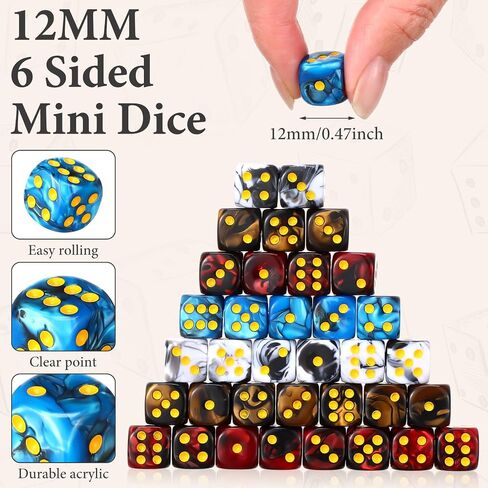 144 Pieces 12mm 6 Sided Mini Dice Set for School Classroom Table Games D6 Game Standard Dice with Portable Plastic Box for Bunco or Teaching Math Learning (Luminary Color) in Kuwait