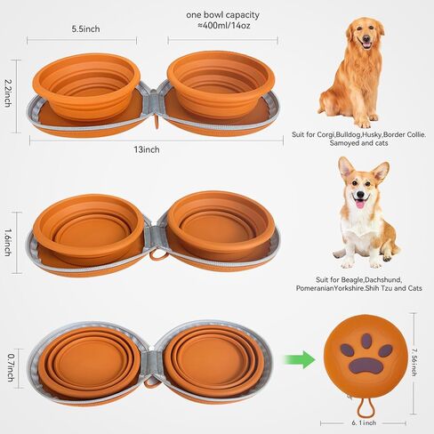 Collapsible Dog Bowls, Leakproof Double Silicone Food & Water Bowl for Travel, Camping & Hiking Portable Feeding Supplies for Dogs and Cats (Brown) in Kuwait