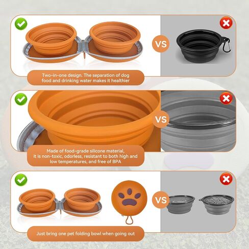 Collapsible Dog Bowls, Leakproof Double Silicone Food & Water Bowl for Travel, Camping & Hiking Portable Feeding Supplies for Dogs and Cats (Brown) in Kuwait