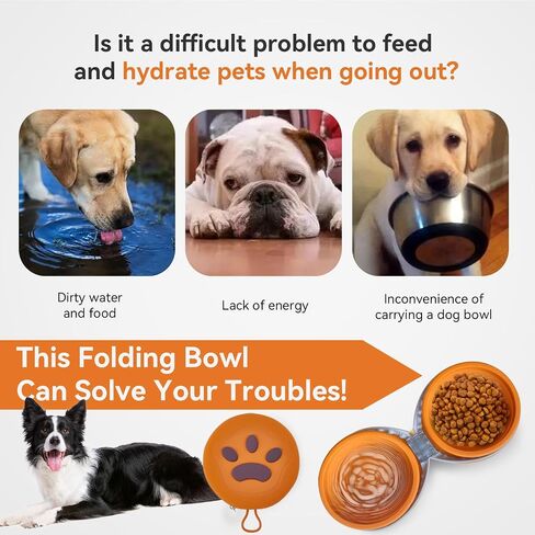 Collapsible Dog Bowls, Leakproof Double Silicone Food & Water Bowl for Travel, Camping & Hiking Portable Feeding Supplies for Dogs and Cats (Brown) in Kuwait