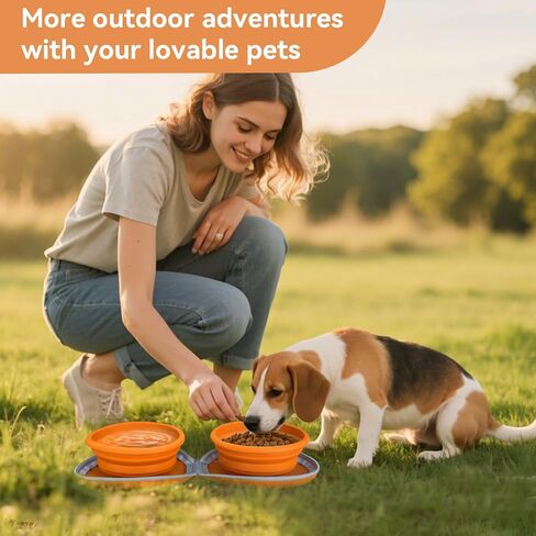 Collapsible Dog Bowls, Leakproof Double Silicone Food & Water Bowl for Travel, Camping & Hiking Portable Feeding Supplies for Dogs and Cats (Brown) in Kuwait