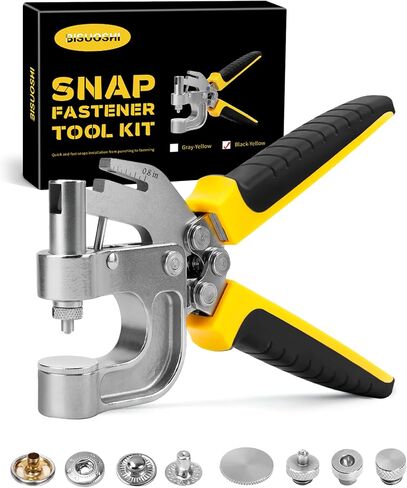 Leather Snap Fasteners Kit, Snap Button Kit Tool with 2 Colors 40 sets 15mm, Height 6.3mm/5.3mm Metal Buttons, Leather Snaps For Fabric, Clothes, Jackets, Purse, Belts, Bags, DIY Project(Black-Yellow) in Saudi Arabia