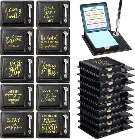 Tenceur 10 PCS الهدايا الملهمة بالجملة الملاحظات اللاصقة ، شكرًا لك حامل القلم التحفيزي مع صندوق PU Leather ، هدايا تقدير عيد الميلاد لممرض الموظف ، طالب فريق العمل in Kuwait