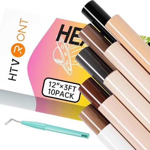HTVRONT Skin Tone HTV Vinyl Bundle - 10 Pack 12" ×3FT Brown Heat Transfer Vinyl Rolls, Skin Tone Iron on Vinyl for T-Shirts, Beige HTV Bundle with 10 Assorted Colors in Kuwait