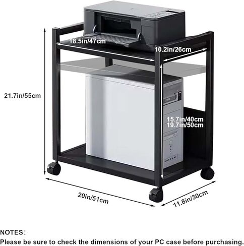 2 Tier PC Tower Stand, Height Adjustable Computer Tower Floor Stand with Wheels, Metal Computer Cart CPU Holder for Office Home Classroom in Kuwait