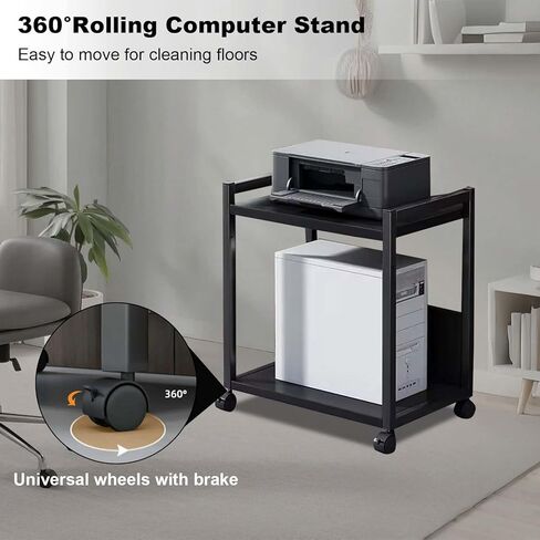 2 Tier PC Tower Stand, Height Adjustable Computer Tower Floor Stand with Wheels, Metal Computer Cart CPU Holder for Office Home Classroom in Kuwait