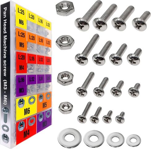 EEEEE 725pcs Phillips Pan Head SAE #4#6#8#10, Machine Screw Assortment Kit Assorted Screws 304 Stainless Steel and Nut Set Flat Washers Nuts Hardware with Snap Lock Case in Saudi Arabia