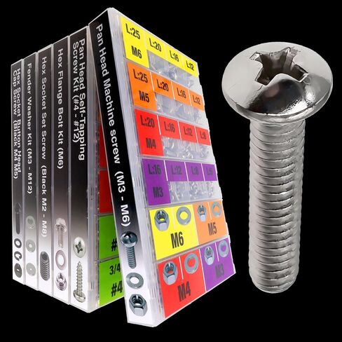 EEEEE 725pcs Phillips Pan Head SAE #4#6#8#10, Machine Screw Assortment Kit Assorted Screws 304 Stainless Steel and Nut Set Flat Washers Nuts Hardware with Snap Lock Case in Saudi Arabia