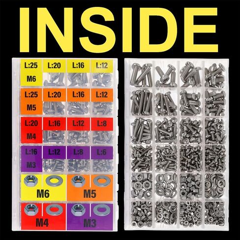 EEEEE 725pcs Phillips Pan Head SAE #4#6#8#10, Machine Screw Assortment Kit Assorted Screws 304 Stainless Steel and Nut Set Flat Washers Nuts Hardware with Snap Lock Case in Saudi Arabia
