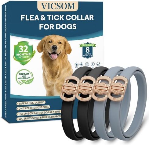 Flea and Tick Collar for Dogs, 4 Pack 32 Months Treatment Prevention, Waterproof Adjustable Small Medium Large Dog Puppy, Black Grey in Saudi Arabia