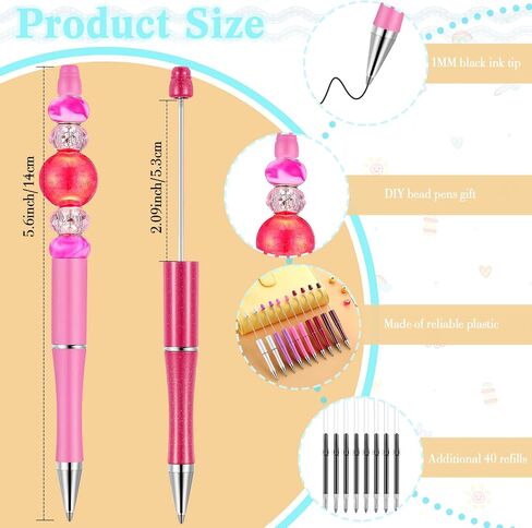 20 Pcs Beadable Pens,plastic Bead Pen Bulk Colored,black Ink Beaded Pens Extra Refills for Make Gifts for Children and Students, Office School Supplies(Black Gold) in Saudi Arabia