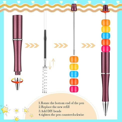 20 Pcs Beadable Pens,plastic Bead Pen Bulk Colored,black Ink Beaded Pens Extra Refills for Make Gifts for Children and Students, Office School Supplies(Black Gold) in Saudi Arabia