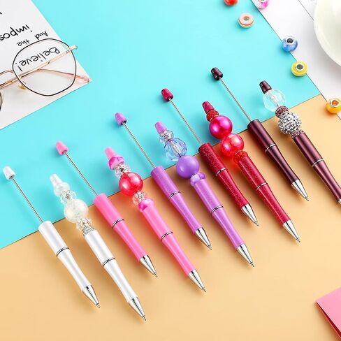 20 Pcs Beadable Pens,plastic Bead Pen Bulk Colored,black Ink Beaded Pens Extra Refills for Make Gifts for Children and Students, Office School Supplies(Black Gold) in Saudi Arabia