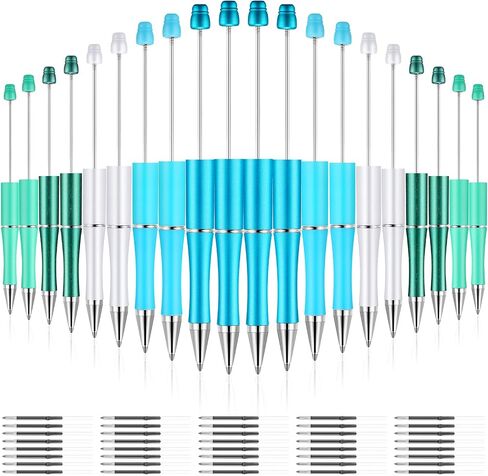 20 Pcs Beadable Pens,plastic Bead Pen Bulk Colored,black Ink Beaded Pens Extra Refills for Make Gifts for Children and Students, Office School Supplies(Black Gold) in Saudi Arabia