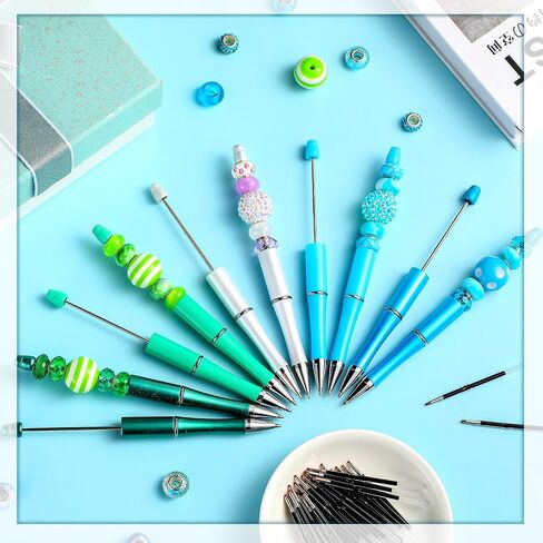 20 Pcs Beadable Pens,plastic Bead Pen Bulk Colored,black Ink Beaded Pens Extra Refills for Make Gifts for Children and Students, Office School Supplies(Black Gold) in Saudi Arabia