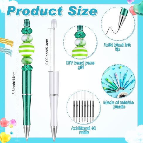20 Pcs Beadable Pens,plastic Bead Pen Bulk Colored,black Ink Beaded Pens Extra Refills for Make Gifts for Children and Students, Office School Supplies(Black Gold) in Saudi Arabia